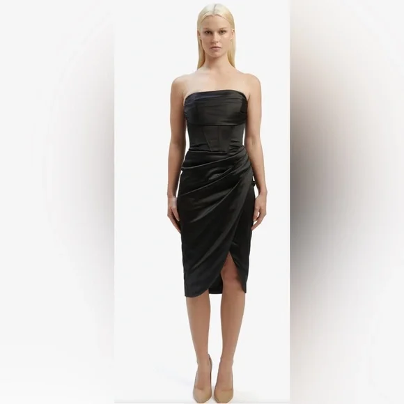 Bardot | Dresses | Bardot Jamila Corset Satin Midi Dress Black Womens Size  2xs | Poshmark